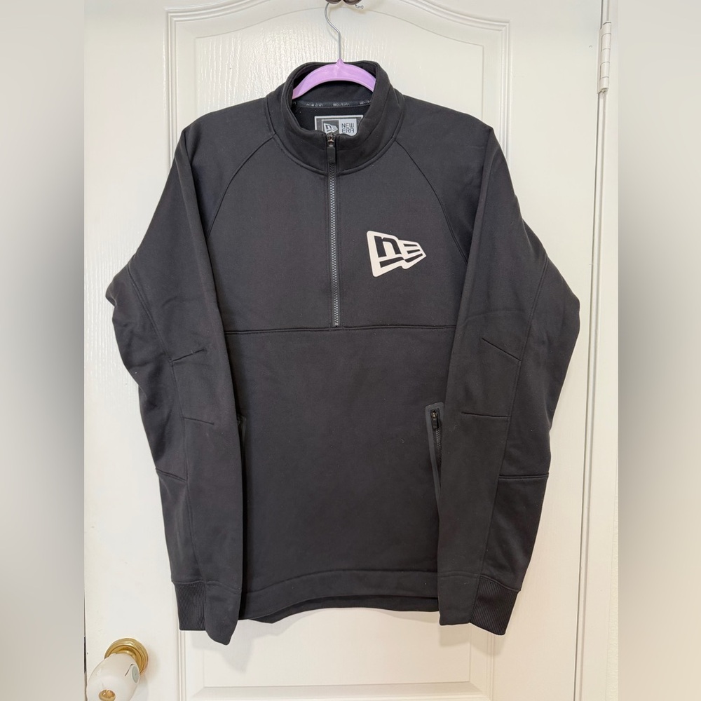 New Era Quarter Zip Pullover Jacket Black Logo Athletic Sweatshirt Men’s M